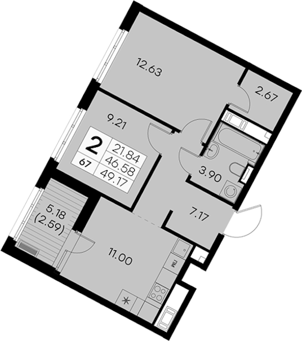 2-комнатная квартира 49.17 м², 8/8 эт., ЖК «Glorax City Балтийская»